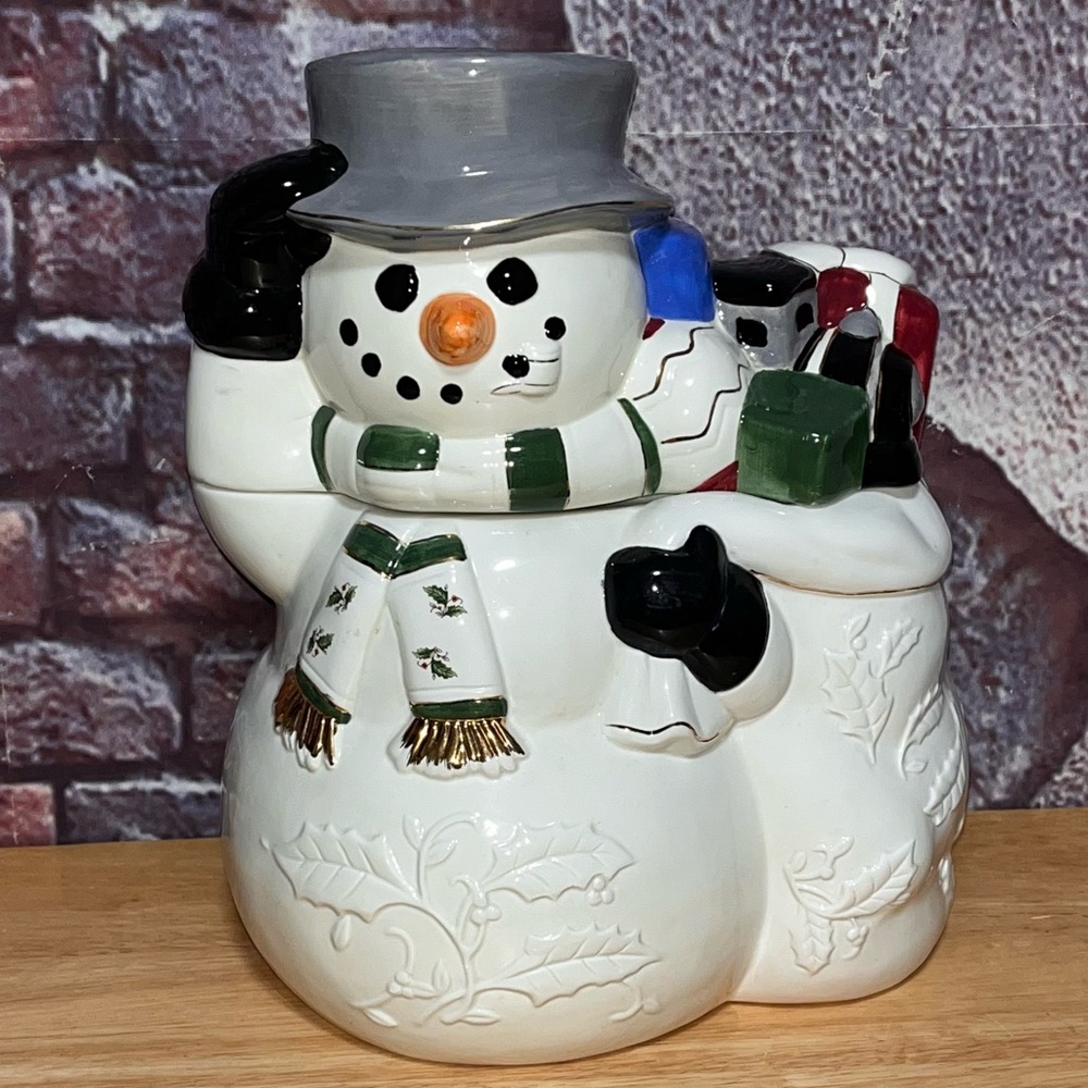 Home For the Holidays FROSTY SNOWMAN Large 12" Tall Christmas Cookie Jar Vintage